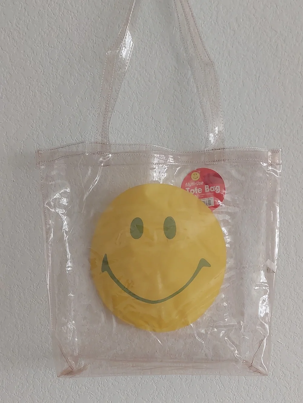 Clear Multiuse Tote Bag with Yellow Smiley Face -NWT